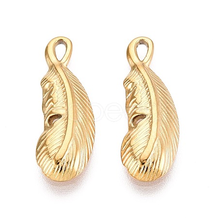 304 Stainless Steel Feather Pendants STAS-T067-48G-1