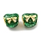 Christmas Brass Enamel European Beads, Large Hole Beads, Lead Free & Cadmium Free, Bowknot Pattern, Real 18K Gold Plated, Green, 8.5x9x9mm, Hole: 4mm