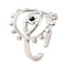 304 Stainless Steel Open Cuff Ring for Women, with Rhinestone, Eye, Stainless Steel Color, 20mm, Inner Diameter: 18.5mm