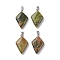 Natural Unakite Pendants, Kite Charms with Stainless Steel Color Plated Stainless Steel Snap on Bails, 28~28.5x18x5.5~6mm, Hole: 5.5x3.5mm