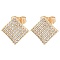 Brass Micro Pave Clear Cubic Zirconia Rhombus Stud Earrings for Women, Light Gold, 13x13mm