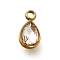 304 Stainless Steel Pendants, with Rhinestone, Real 18K Gold Plated, Ion Plating(IP), Teardrop, Crystal, 10.5x5.5x0.5mm, Hole: 1.8mm