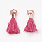 Polycotton(Polyester Cotton) Tassel Pendant Decorations, Mini Tassel, with Brass Findings, Light Gold, Camellia, 10~15x3~4mm, Hole: 2mm