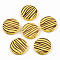 Painted Natural Wood Beads, Laser Engraved Pattern, Flat Round with Zebra-Stripe, Yellow, 20x5mm, Hole: 1.5mm