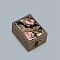 Jute Box, for Necklace Box, Rectangle with Flower, Black, 12x9x6.5cm