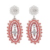 3 Pairs Cross Oval Glass Seed Bead Woven Stud Earrings EJEW-MZ00595-3