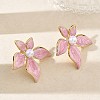 304 Stainless Steel Enamel & ABS Plastic Pearl Stud Earrings for Women SA-CBA2696-28G-01-2