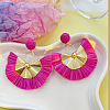 Bohemian Style Fan Alloy Raffia Dangle Stud Earrings FS-WGD68B3-02-1