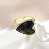 Heart Brass Natural Obsidian Finger Rings RJEW-D304-01G-G-5