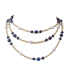 Round Natural Lapis Lazuli & Synthetic Howlite Beaded Wrap Long Necklaces NJEW-JN05907-02-8