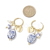 Oval with Flower Pattern 304 Stainless Steel Hoop Earrings EJEW-JE06737-01-4