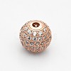 CZ Brass Micro Pave Grade AAA Clear Color Cubic Zirconia Round Beads KK-O065-8mm-05-NR-2