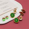 4 Pairs Snowman & Christmas Hat & Wreath Printed Wood Stud Earrings EJEW-OY001-06-2