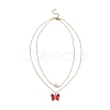4Pcs 4 Color Glass Butterfly & Natural Pearl Pendants Double Layer Necklaces Set with Clear Cubic Zirconia NJEW-TA00043-3