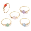 Round Natural Quartz Crystal & Rose Quartz & Green Aventurine & Amethyst & Carnelian Finger Rings RJEW-JR00819-1