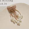 Handmade Glass Seed Beads Flower Tassel Stud Earrings FS-WG63232-04-1
