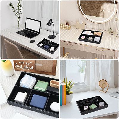 2Pcs Desktop 4-Grid PU Leather Organizer Display Storage Trays CON-CA0001-036B-1