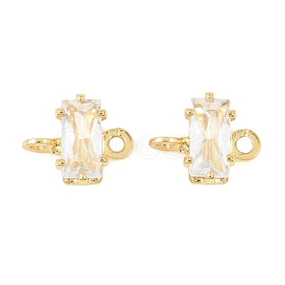 Brass Pave Cubic Zirconia Rectangle Connector Charms KK-P347-06G-03-1