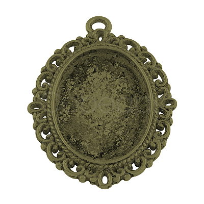 Tibetan Style Oval Alloy Pendant Cabochon Settings TIBEP-Q054-44AB-NR-1
