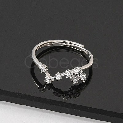 Constellations Rhodium Plated 925 Sterling Silver Micro Pave Clear Cubic Zirconia Adjustable Rings for Women RJEW-P130-01P-H-1