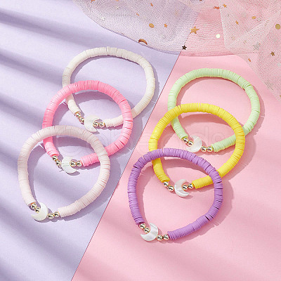 6Pcs 6 Color Polymer Clay Heishi Surfer Stretch Bracelets Set BJEW-JB09732-01-1