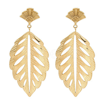 304 Stainless Steel Leaf Theme Stud Earrings For Women LS-EJEW-B110-03G-06-1