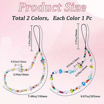 2Pcs 2 Styles Glass & Resin Moblie Straps AJEW-GF0010-06-1