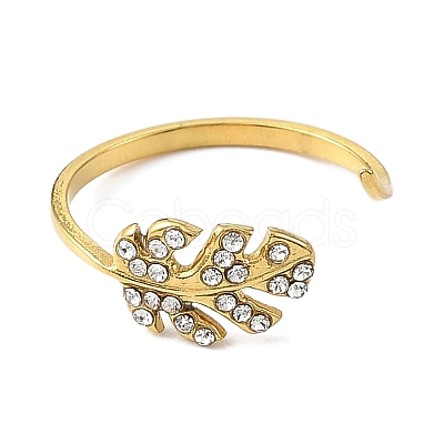 304 Stainless Steel Rhinestone Open Cuff Rings for Women RJEW-F166-24G-01-1
