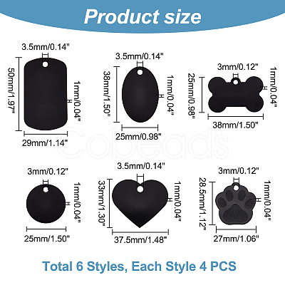 24Pcs 6 Style Aluminium Pendants ALUM-GA0001-03-1
