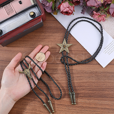 2Pcs 2 Styles Adjustable Vintage PU Leather Bolo Tie NJEW-GF0001-12AB-01-1