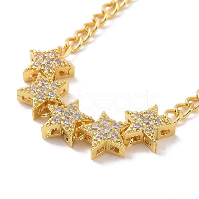 Clear Cubic Zirconia Star Pendant Necklace with Brass Curb Chains for Women NJEW-E042-01G-1