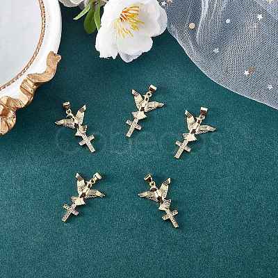 5Pcs Brass Micro Pave Clear Cubic Zirconia Pendants ZIRC-SZ0003-21-1