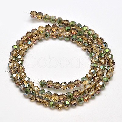 Faceted(32 Facets) Round Half Rainbow Plated Electroplate Glass Beads Strands EGLA-J130-HR15-1