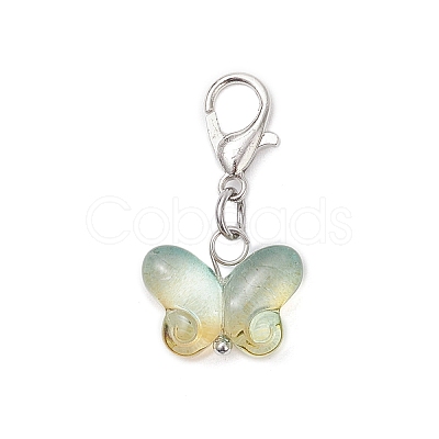 Transparent Glass Butterfly Pendant Decorations HJEW-JM04018-01-1