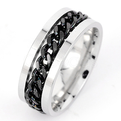304 Stainless Steel Rotatable Chain Finger Rings for Men FS-WG60CA3-15-1