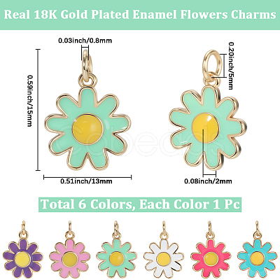 6Pcs 6 Colors Brass Enamel Pendants KK-BBC0021-50-1