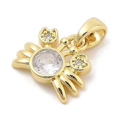 Rack Plating Leaf Brass Clear Cubic Zirconia Pendants KK-S407-13G-F-1