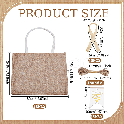 10Pcs Rectangle Canvas Cloth Tote Bags ABAG-UN0001-14-1