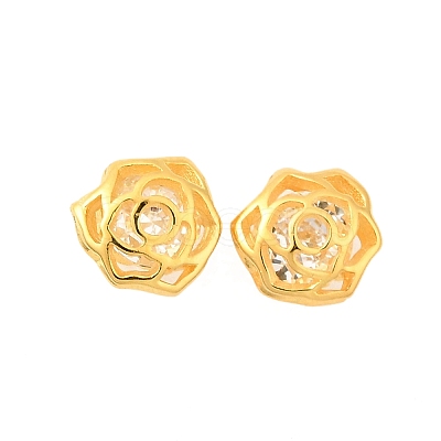 Rose 925 Sterling Silver Micro Pave Clear Cubic Zirconia Stud Earrings EJEW-S271-01G-1