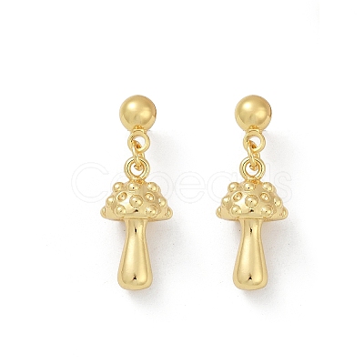 Mushroom Brass Dangle Stud Earrings EJEW-F895-12G-1
