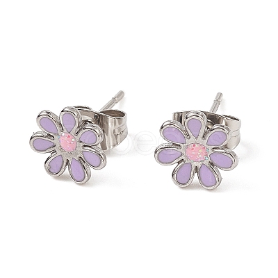 Mixed Color Bling Enamel Daisy Flower Stud Earrings EJEW-B009-18P-1
