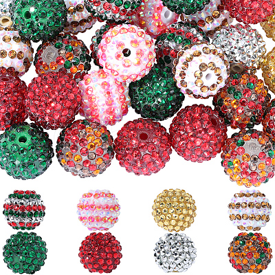 40Pcs 8 Colors Christmas Themed Resin Rhinestone Round Beads OACR-PA0001-22-1