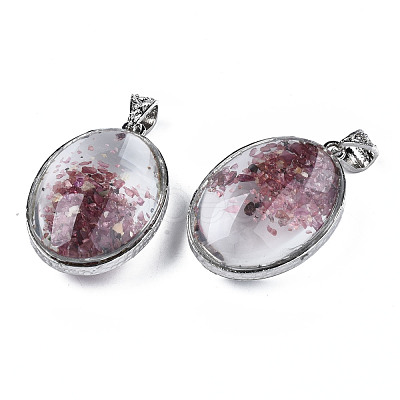 Transparent Glass Oval Pendants GLAA-S199-005-1