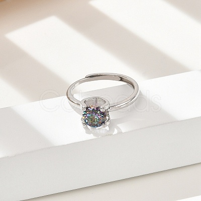 Rhodium Plated 925 Sterling Silver Moissanite Adjustable Rings RJEW-U038-10P-1