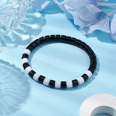 Two Tone Acrylic Column Beaded Stretch Bracelets for Women BJEW-JB10785-1