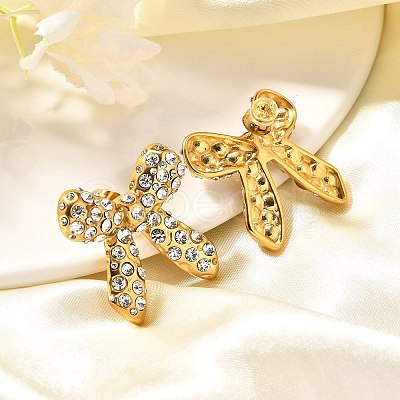 304 Stainless Steel Bowknot Stud Earrings EJEW-A123-02B-G-1