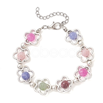 Flower Tibetan Style Alloy & Natural Tourmaline Beads Link Chain Bracelets for Women BJEW-JB12724-1