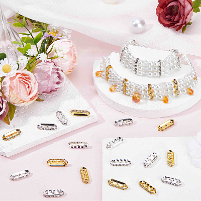 100Pcs 2 Colors Brass Crystal Rhinestone Spacer Bars ALRI-SC0001-61A-1