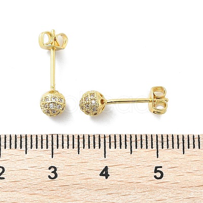 Round Brass Micro Pave Clear Cubic Zirconia Stud Earrings EJEW-D311-107G-1