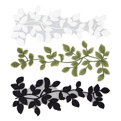 3 Pairs 3 Colors Leaf Polyester Computerized Embroidery Sew on Ornament Accessories DIY-FG0004-38-1